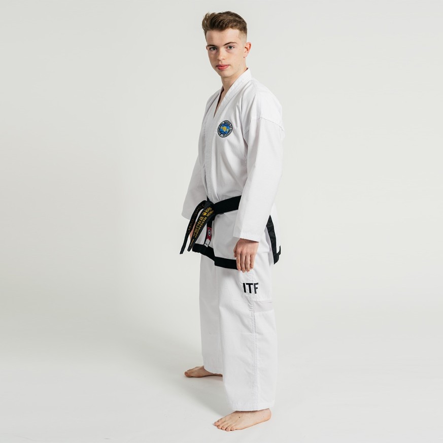 FUJIMAE Training Lite Black Belt ITF Approved Dobok White